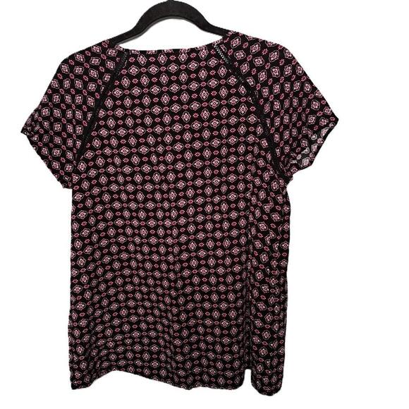 J. Jill Women's Black Floral Print Short Sleeve Peasant Top Blouse Size M - Picture 4 of 6